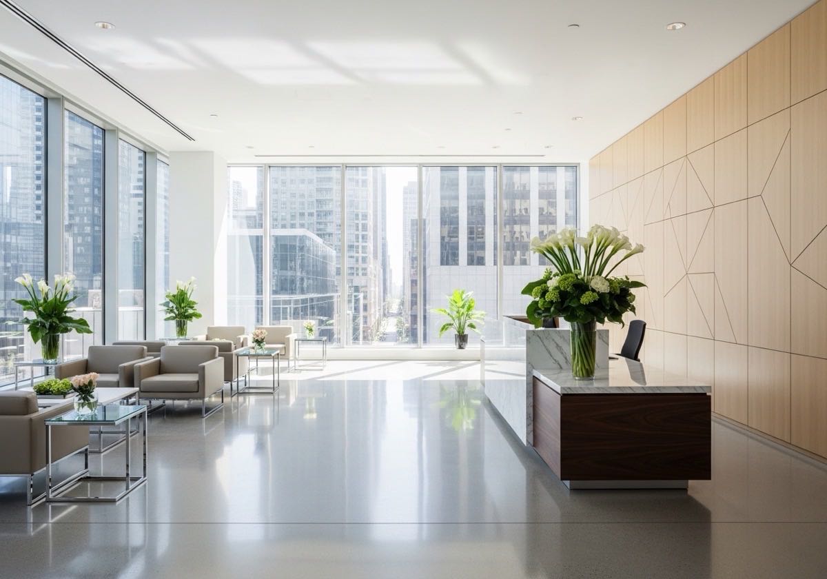 Bright, immaculately clean office lobby